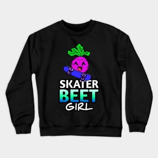 Skater Beet Girl - Kawaii Beets - Cute Veggies - Graphic Vector Clipart Crewneck Sweatshirt